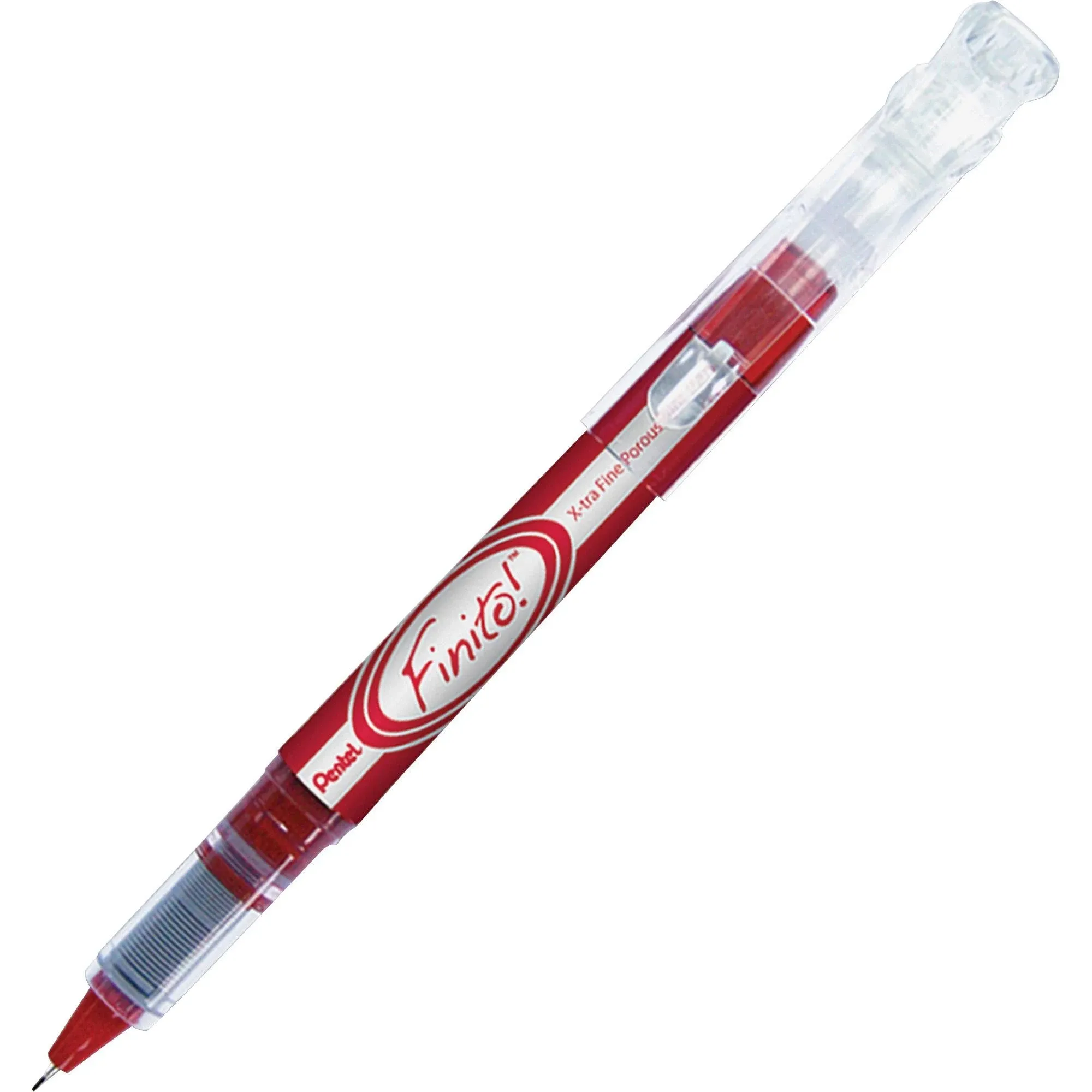 Pentel Finito! Porous Point Pen, Stick, Extra-Fine 0.4 mm, Red Ink, Red/Silver Barrel