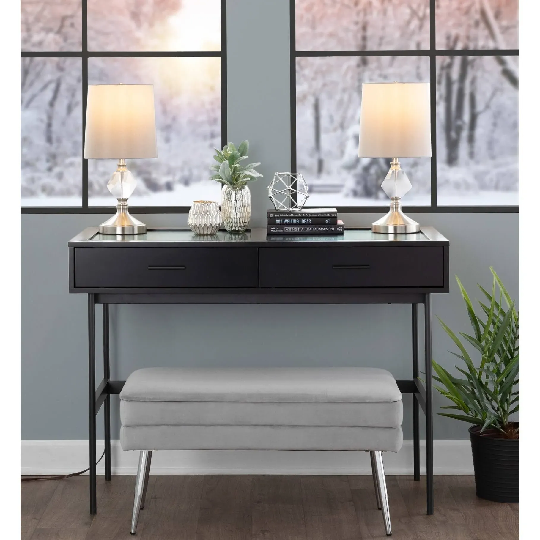 LumiSource Emery Black Console Table