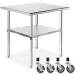 GRIDMANN NSF Stainless Steel 30 in. x 24 in. Commercial Kitchen Prep & Work Table w/ Backsplash Plus 4 Casters (Wheels)