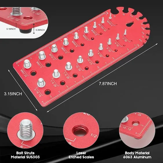 [Patent] EAWONGEE Portable Nut and Bolt Thread Checker Fine Thread Nut and Bolt Size Gauge, Versatile Thread Chaser Set with SAE and Metric Gauges and Additional Drill Bit Sizing Feature(Red)