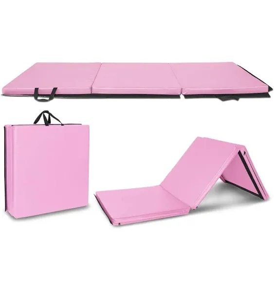 Matladin 6' Folding Tri-fold Gymnastics Gym Exercise Aerobics Mat 6ft x 2ft x 2in PU Leather Tumbling Mats with Hook & Loop Fastener for Stretching