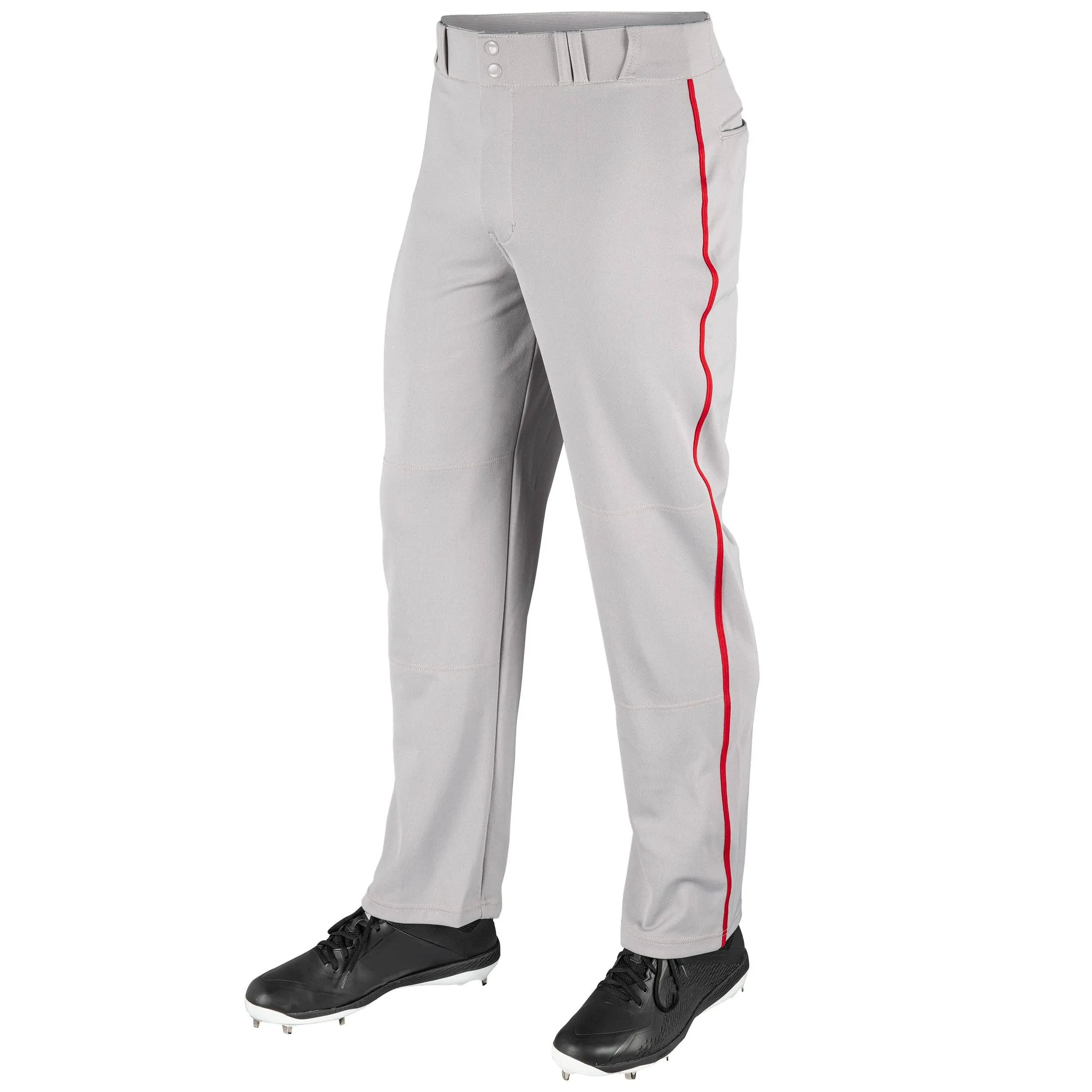 Champro MVP Open Bottom Men's Baseball Pant W/Braid, Grey/Scarlet / M