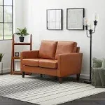 Edenbrook Archer Upholstered Loveseat - Camel Faux Leather Loveseat - Living Room Furniture - Small Loveseat - Mid Century Modern Loveseat - SEATS