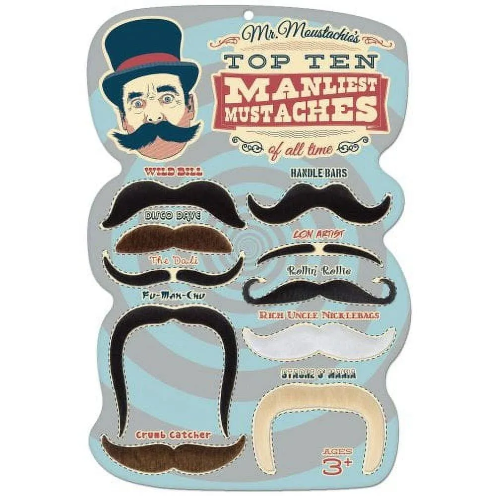 Mr. Moustachio's Top 10 Manliest Mustaches of All Time Assortment,Black,One-SizeMr. Moustachio's Top 10 Manliest Mustaches of All Time Assortment,Black,One-Size