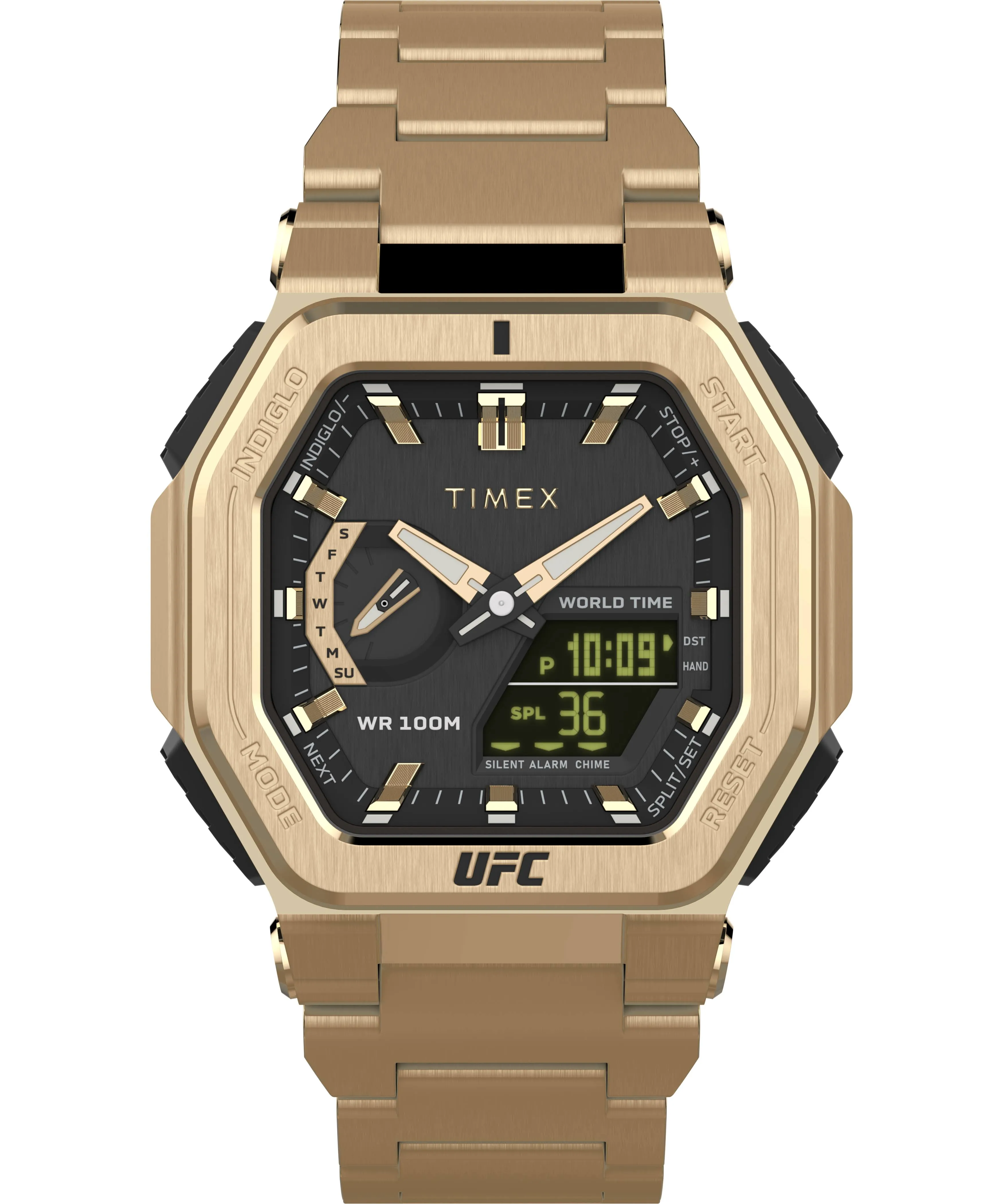 "Ufc Men's Colossus Analog-digital Gold-tone Stainless Steel Watch, 45mm In Gold Tone/black"