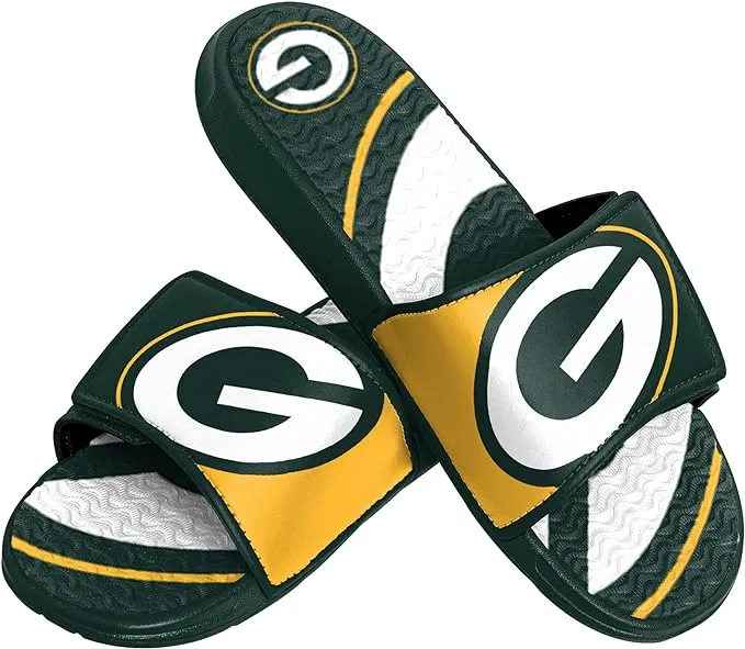 FOCO Green Bay Packers NFL Mens Colorblock Big Logo Gel Slides - S