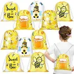 Woanger 15 Pieces Honey Bee Party Favor Bags Bee Themed Drawstring Bags Bumble Bee Backpack Bee Goodie Candy Bags Birthday Baby Shower Party Gift