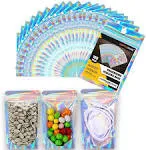 100 Pack of Holographic Resealable Food Bags, 7 x 10 Resealable Smell Proof Mylar Bags, Clear Front Window with Aluminum Foil Back, Waterproof Pouch