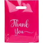 Thank You Bags for Business Small, 100 Pack Plastic Shopping Bags for Small Business, Merchandise Bags for Packaging Products, Retail Boutique Bags for Wholesale (Pink,Small(9x12))