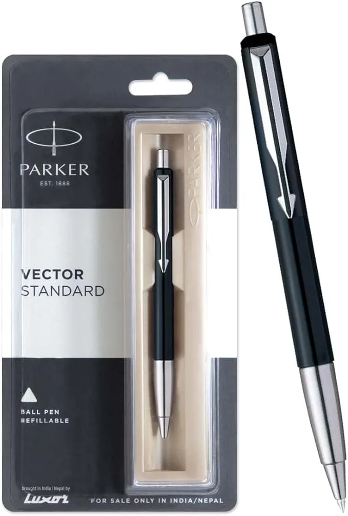 Parker Vector Standard Ball Pen Stainless Steel Trim - Blue Ink (1 Pen)