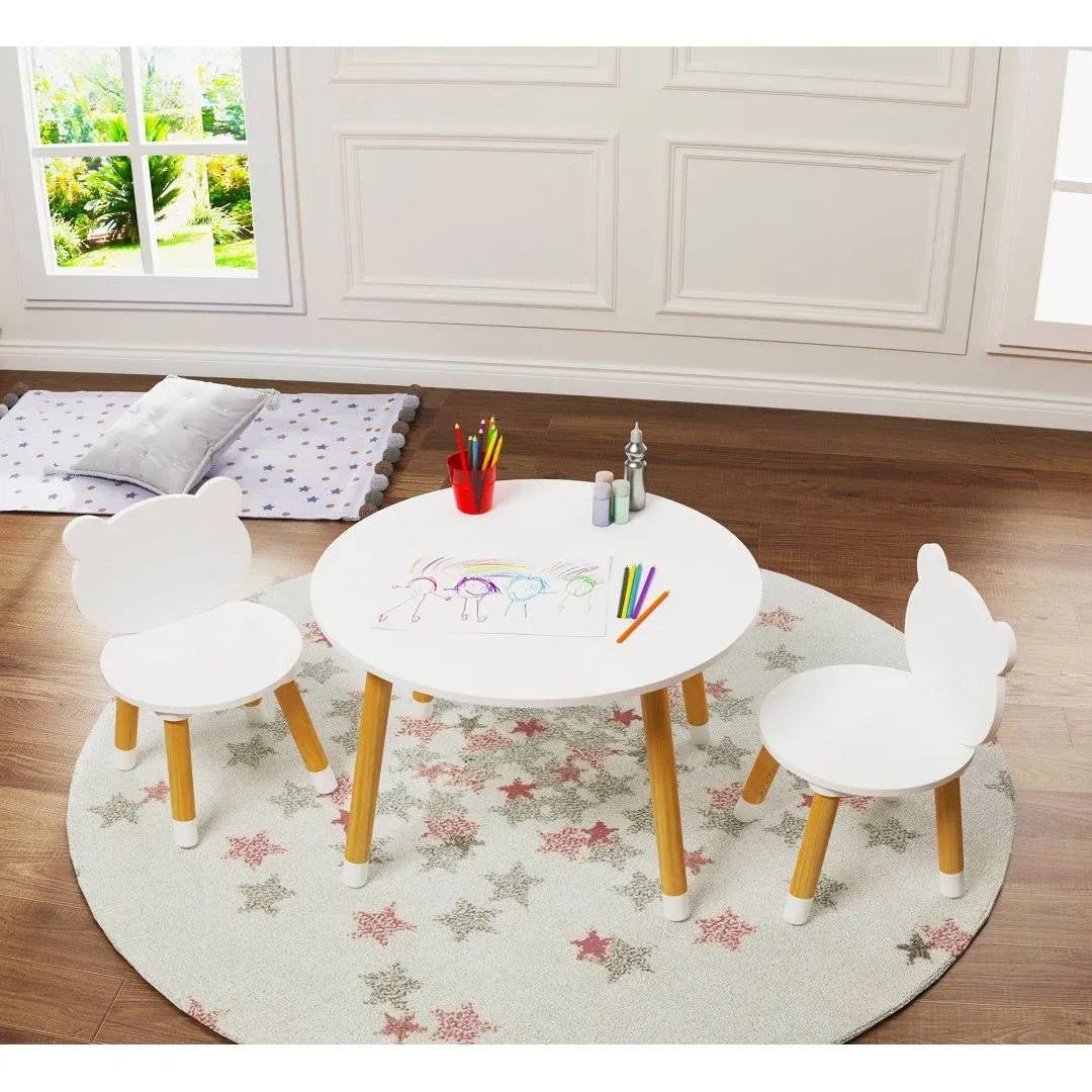 Utex Kids Wood Table and Chair Set, Kids Play Table with 2 Chairs,3 Pieces Round ...