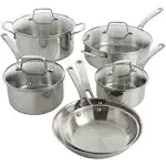 Martha Stewart Castelle 10 Piece 18/8 Stainless Steel Induction Safe Pots and Pans Non-Toxic Cookware Set