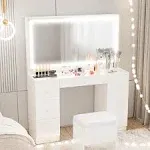 【HOT】Large Mirror Makeup Vanity Desk with 7 Drawers