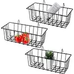 Set of 3 Wire Basket Wall Grid Panel for Storage and Display, Black