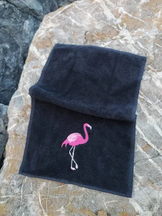 2-Pack White Flamingo Fingertip Kitchen Towels, Deluxe Premium Terry Hand Towels 100% Cotton, 11inchx18inch (Black), 11WX18L