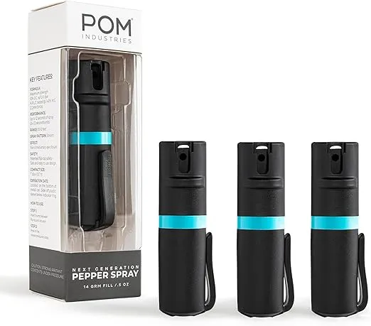 POM Pepper Spray Flip Top Pocket Clip - Maximum Strength OC Spray for Self Defense - Tactical Compact & Safe Design - 25 Bursts & 10 ft Range - Powerful & Accurate Stream Pattern