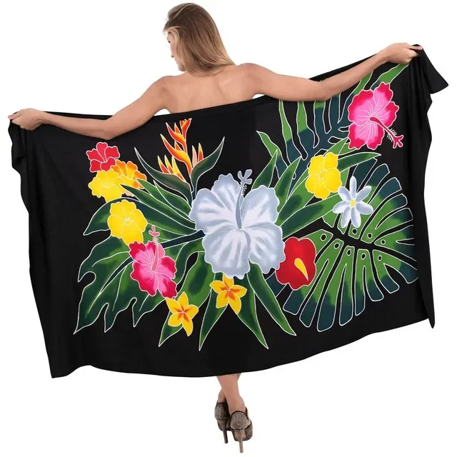 HAPPY BAY Womens Summer Wrap Bikini Swimsuit Cover Up Beach Wraps Sarong Pareo Coverups For Women One Size Black, Hibiscus