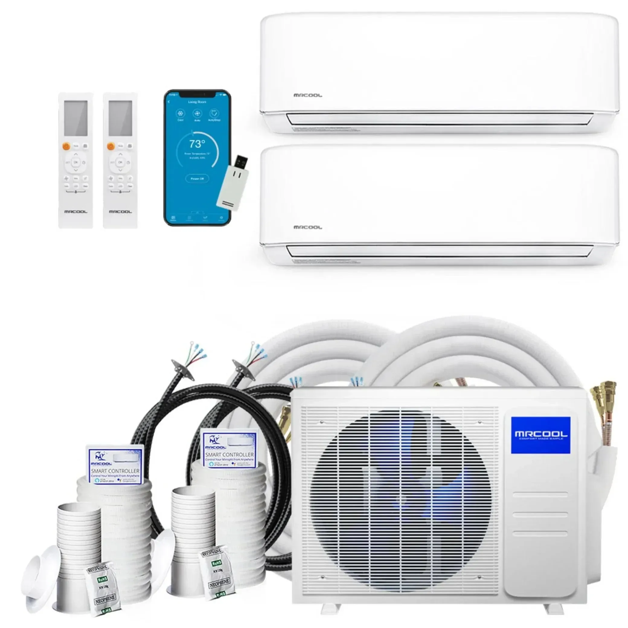 MRCOOL DIY 4th Generation Mini Split 27K BTU 2 Zone Ductless Air Conditioner with Heat Pump and 25 ft Install Kit - DIYM227HPW01C07