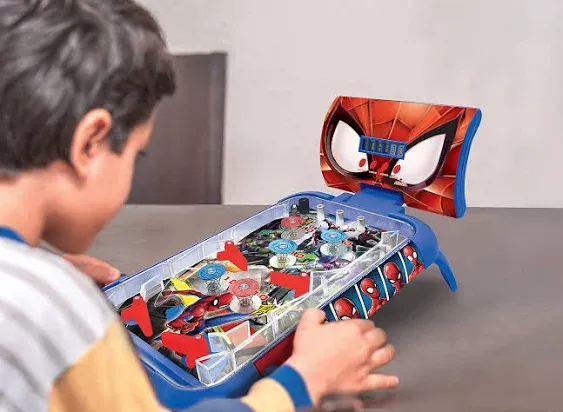 Lexibook Marvel Spider-Man, Table Electronic Pinball, Action and Reflex Game for Children and familiy, LCD Screen, Light and Sound Effects, Blue/red, JG610SP