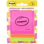 Post-it Transparent Notes Unruled 2.88"x2.88" Assorted Transparent Colors 36 Sheets/pad 3 Pads/pack