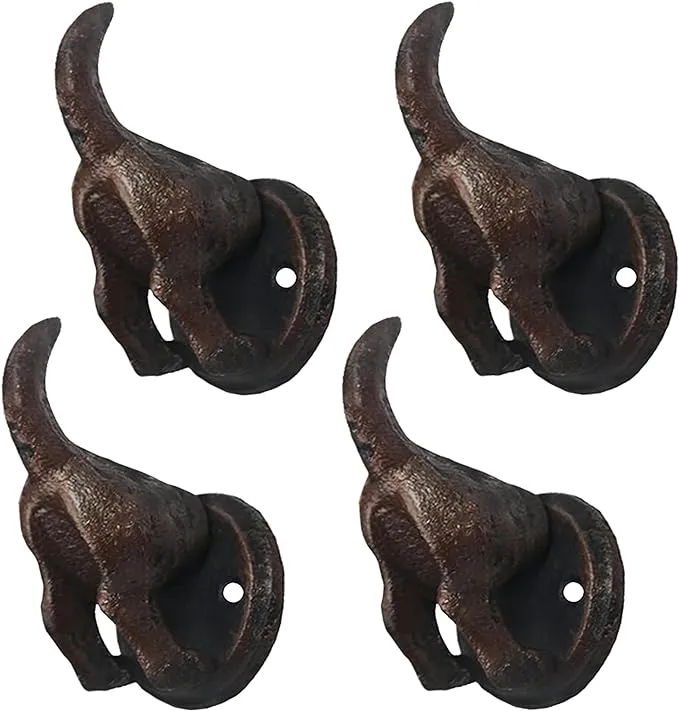 Lulu Decor, Cast Iron Dog Heavy Duty Key Loose Hook (4 Dog Tail Hooks)