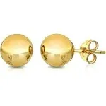 14K Solid Yellow Gold Ball Earrings 7 mm With Genuine 14K Gold Push backs