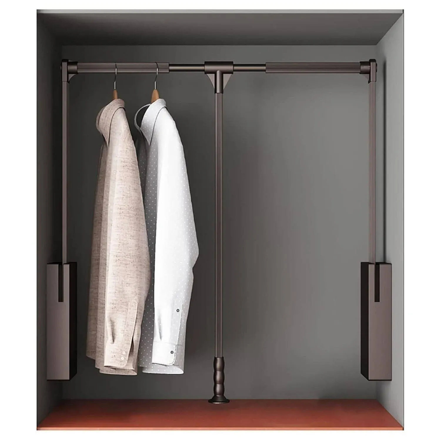 Pull Down Closet Rod for Hanging Clothes, Retractable Wardrobe Hanger for Cabinet Inside Width 35"~47.2", Aluminium alloy Tubing with Plastic Housing, 44 lb Weight Rating