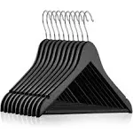 Casafield 10 Wooden Suit Hangers, Black - Non-Slip Pant Bar & Swivel Hook