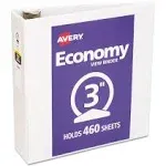 Avery Economy View Binder with Round Rings, 3" Capacity, White