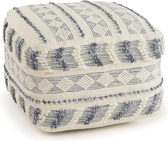 LR Home | Navy & Ivory Geometric Tufted Wool PoufLR Home | Navy & Ivory Geometric Tufted Wool Pouf