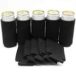 PartyPrints 25 Pack Black Blank Slim Can Cooler Sleeves | Plain Seltzer Customizable Bulk Sublimation Coolers for Beer Bottles & 12oz Tall Cans | Skinny Collapsible Drink Insulated Sleeve