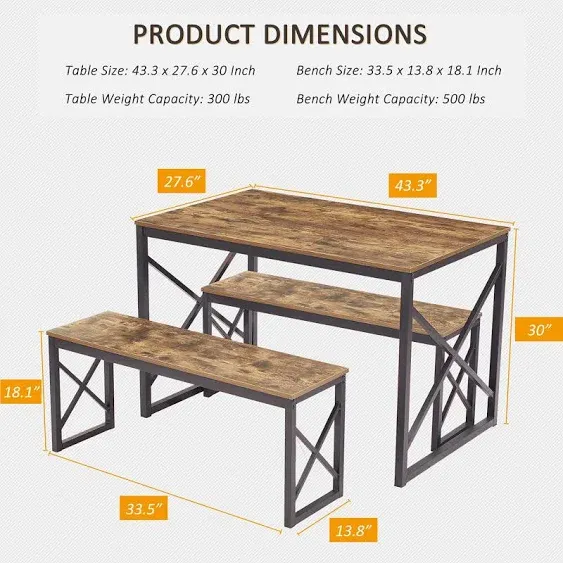 VECELO 5-Piece Kitchen Dining Table Set, Wood Tabletop & Heavy-Duty Metel Frame, Rectangle Dinette with 4 Chairs for Small Space, Breakfast Nook, Natural & Black