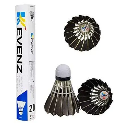 KEVENZ 12-Pack Goose Feather Badminton Shuttlecocks with Great Stability and Durability, High Speed Badminton Birdies Balls (Black)