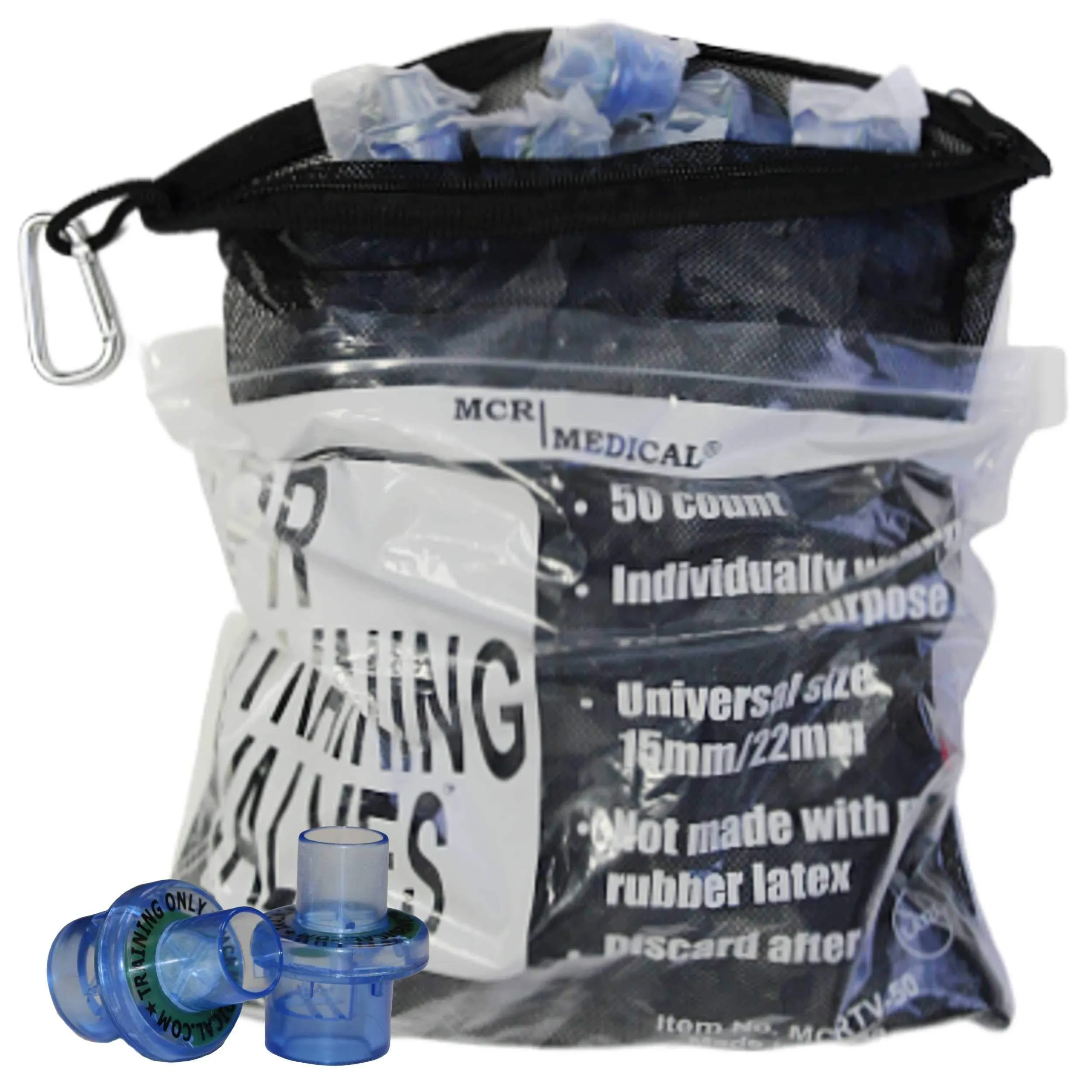 MCR Medical CPR Training Valves with Mesh Carry Bag, 50 Pack, MCRTV-50