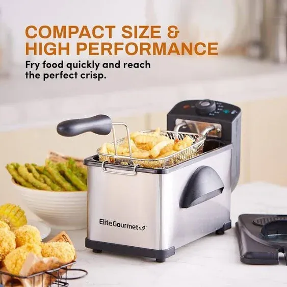 Elite Gourmet EDF2100 Electric Immersion Deep Fryer Removable Basket Adjustable ...