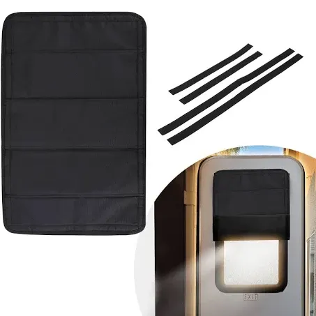 BougeRV RV Door Shade Cover, Foldable RV Sun Shade Windshield Blackout Shower Curtains Coverage RV Accessories Fits for Most RV Interior Door Window Oxford Materials Black (25" X 16")