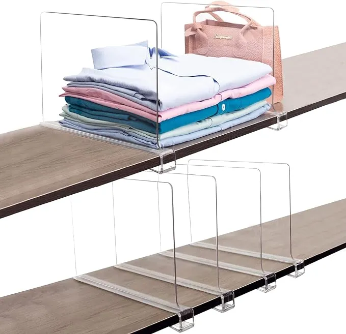 6 Pcs Acrylic Shelf Dividers (Shelves Less Than 0.8" Thick) for Closet Organization Clear Closet Shelf Divider for Closets Book Shelves Purse and Sweater Organizer Craft Room Organizers