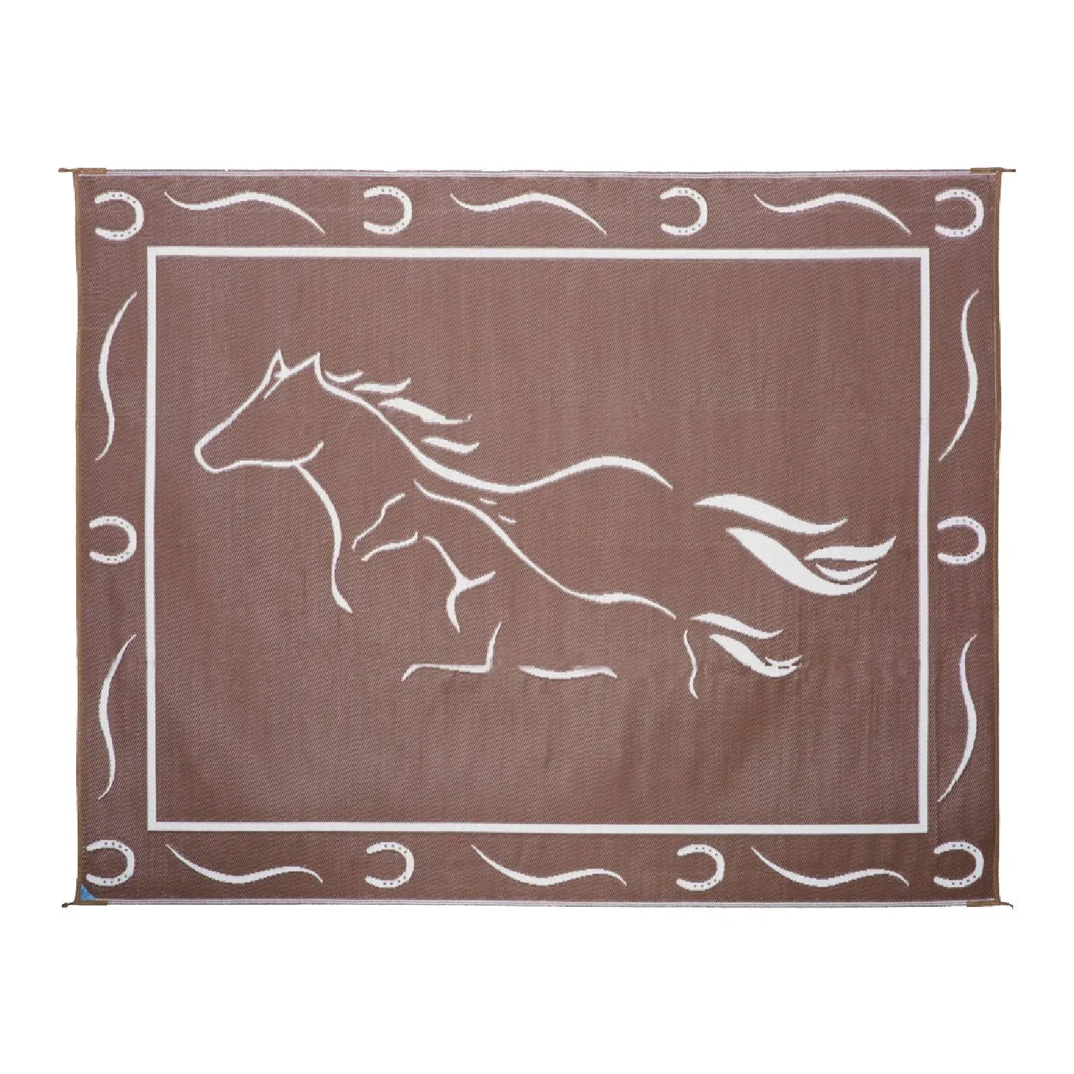 Galloping Horses Reversible Mat Deck 8 x 11 ft. Patio Outdoor Foldable Rug Brown