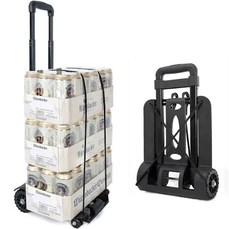 Folding 4-Wheels Trolley Hand Truck Dolly 100 lbs / 45 KG Compact Luggage Cart for Travel, Moving and Office Use, Black