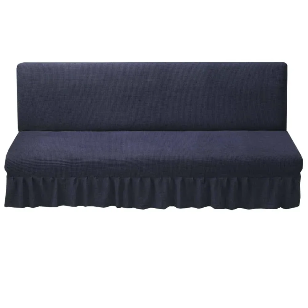 HFCNMY Stretch Armless Futon Cover with Skirt Ruffled Knitted Jacquard Futon Sofa Bed Cover Machine Washable Futon Couch Cover Futon Sofa Cover Black