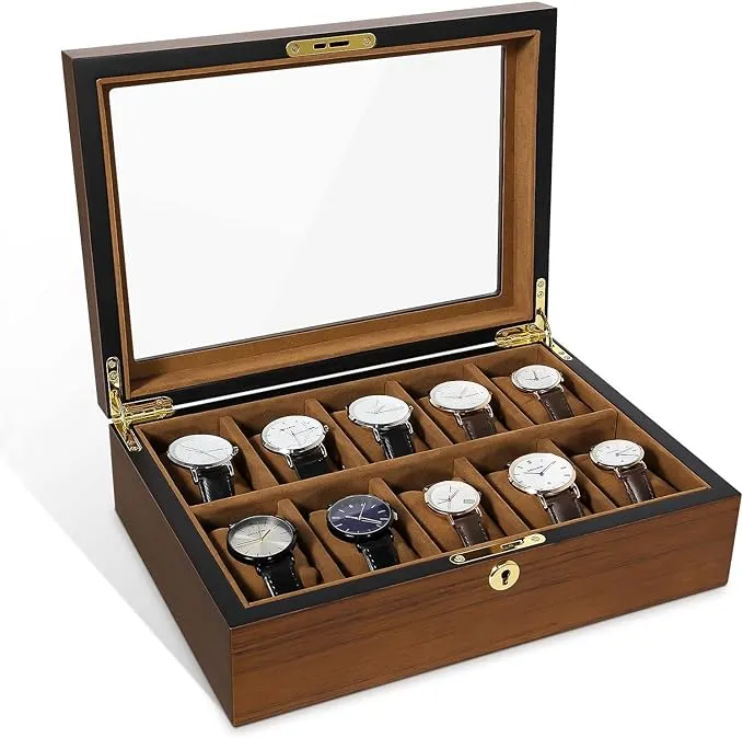 Uten Watch Box with 10 Slots, Case Organizer 10 Tree Grain 