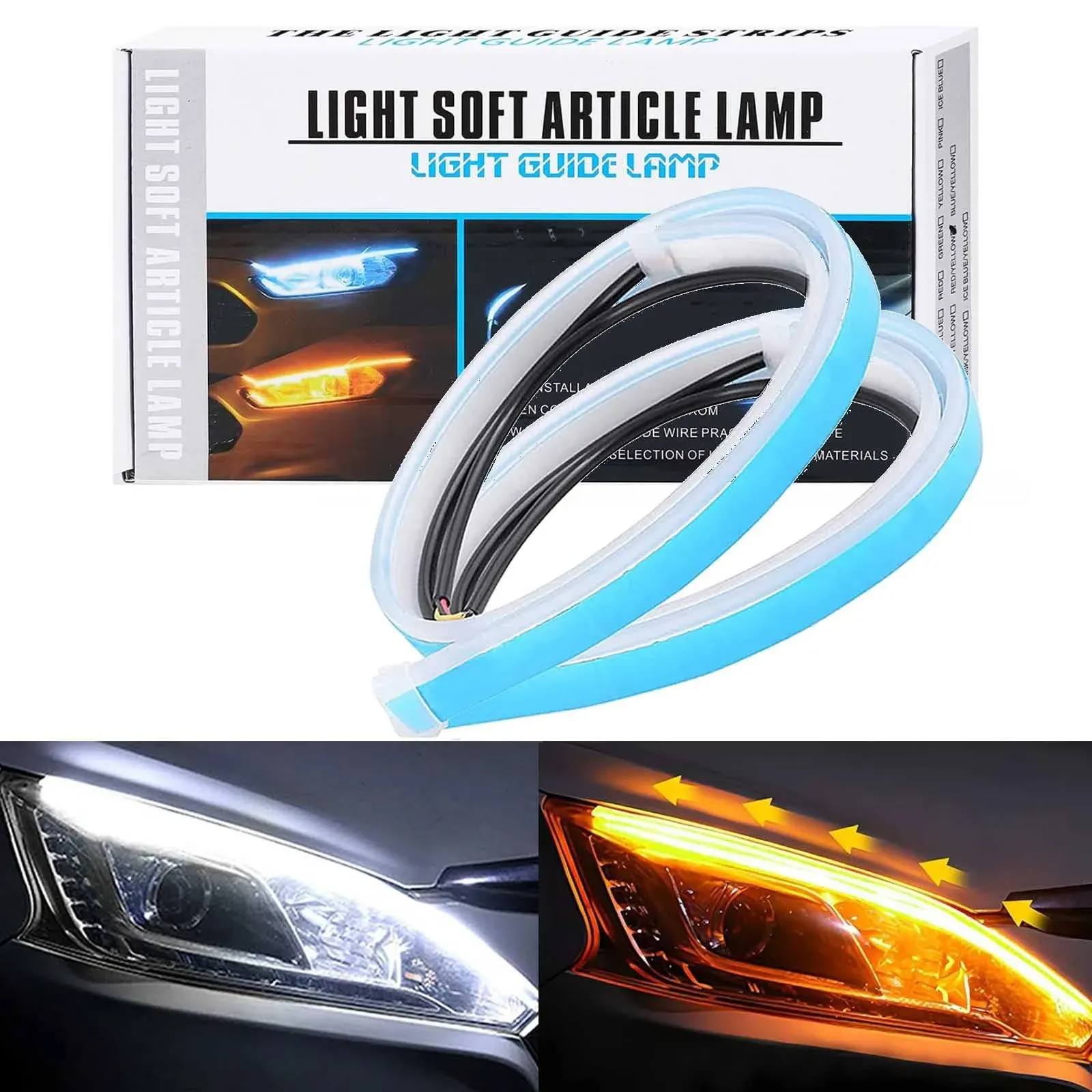 Led Turn Signal Strip 24 Inch LED Headlight Strips 2Pcs Waterproof Sequential Led Strip Exterior Led Lights for Car White Yellow