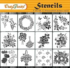 12 Pieces Flower Stencils for Painting 6x6 DIY Stencils for Painting on Wood ...