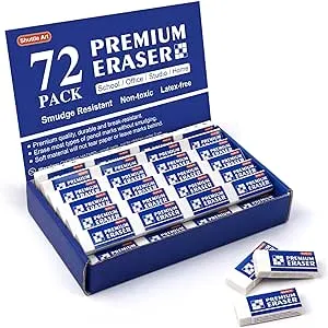 Erasers, Shuttle Art 72 Pack Premium Erasers Bulk, White Erasers Classroom Set for Kids Teachers as School and Office Supplies