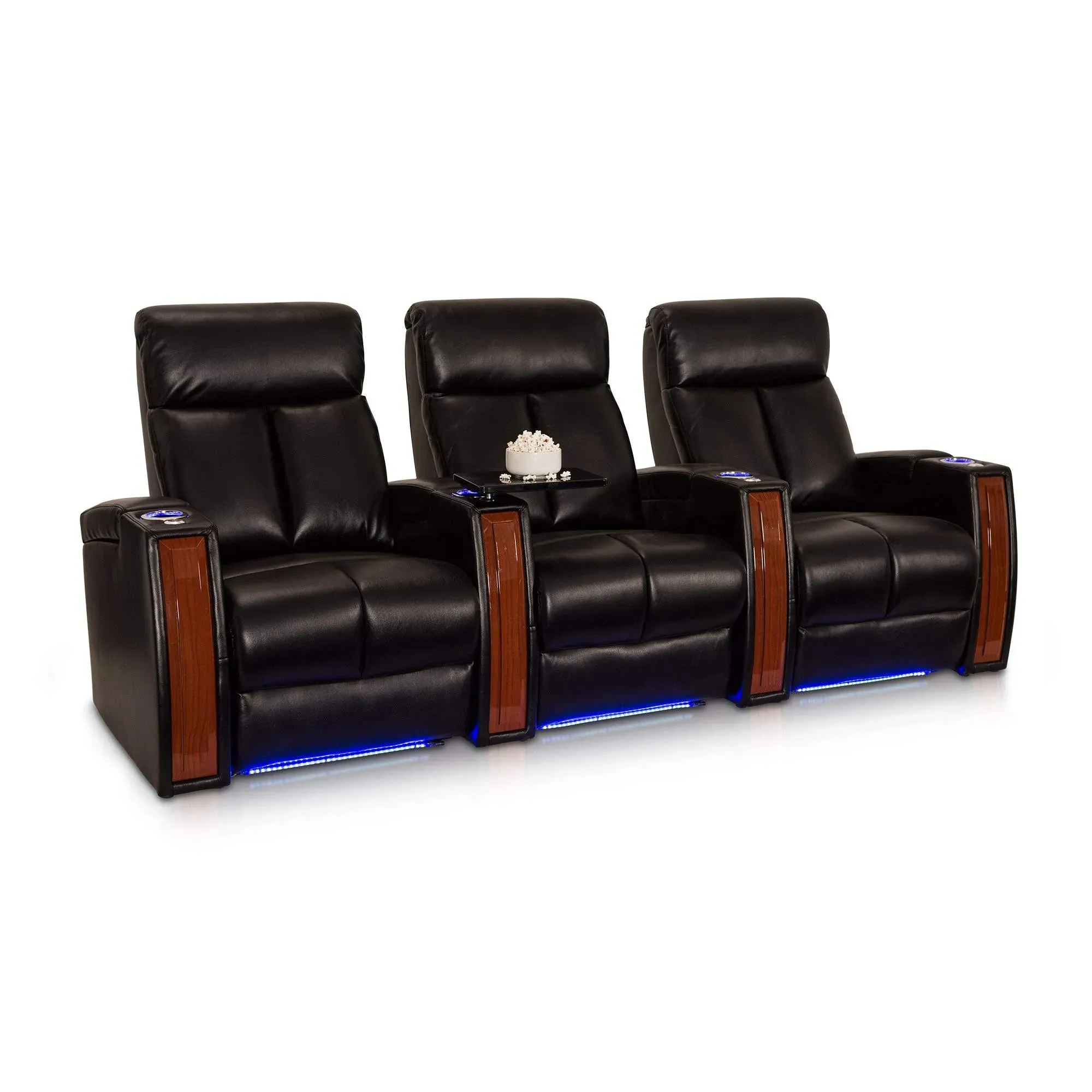 Seatcraft Seville Home Theater Seating : Black Leather Gel, Row of 3, Power Recline