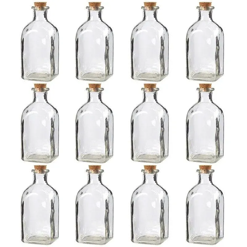 Juvale 12 Pack Clear Glass Bottles with Cork Lids