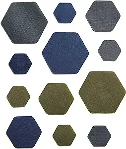 HEX Triple - Three Colour Kits - Hexagonal Down Jacket Self-Adhesive Repair Patches (Olive Green, Dark Gray and Dark Blue)