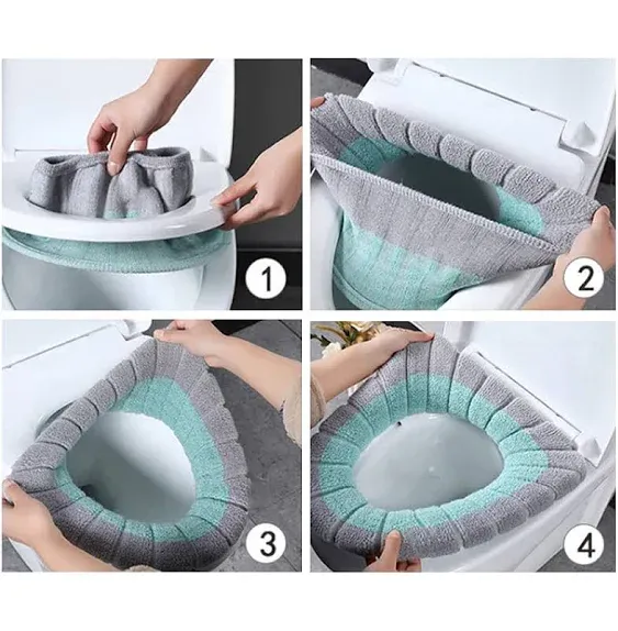 4Pcs Soft Toilet Seat Cover Pads Thicker Warmer Stretchable Washable Cloth Toilet Fits All Oval Toilet Seats