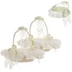 Ivory Flower Girl Baskets for Weddings Set of 2 Flower Girl Basket Decorated with Lace, Satin Flowers and Artificial Crystal, Large Wedding Baskets for Flower Girls - Swingable Handle 1