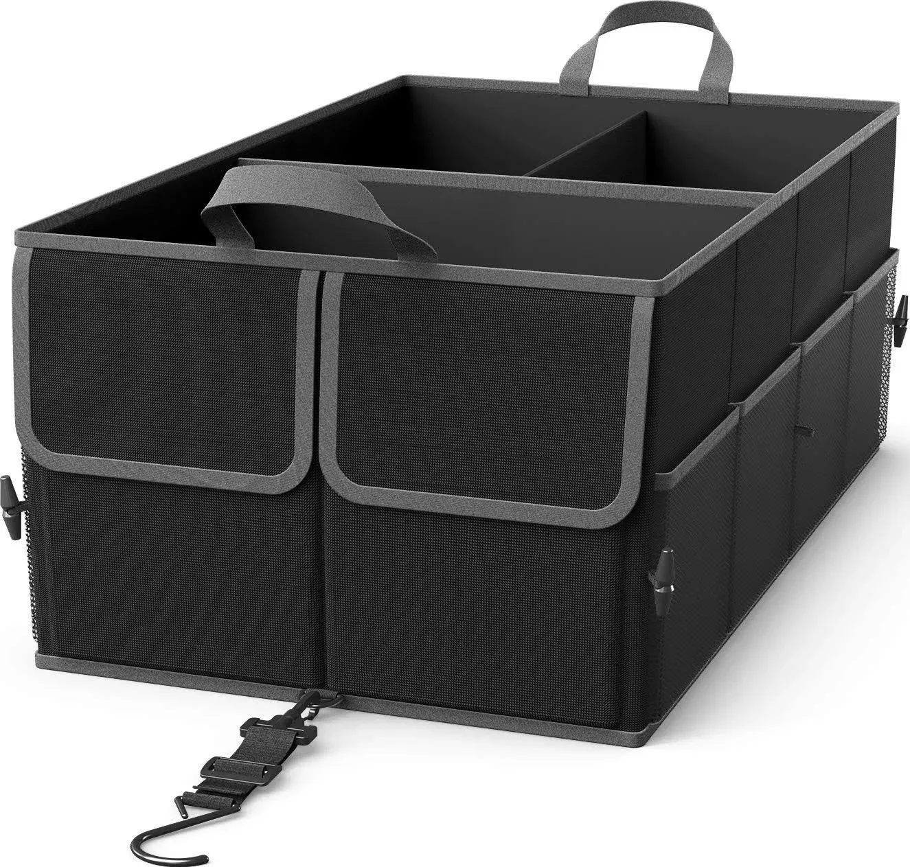 Black 3-Compartment Collapsible Cargo Trunk Storage Organizer for Car SUV Trunk